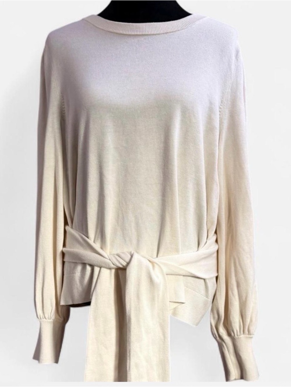 Lauren Ralph Lauren  Tie-Front Sweater Women XXL Cream Puff Sleeve Top